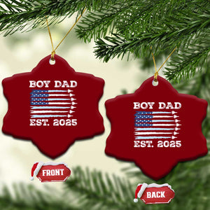 Boy Dad Est 2025 Ceramic Ornament Newborn Daddy Father Baby Boy Son USA Flag Fighter Jets TS10 Print Your Wear