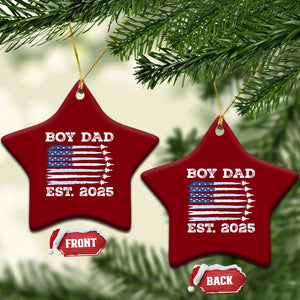 Boy Dad Est 2025 Ceramic Ornament Newborn Daddy Father Baby Boy Son USA Flag Fighter Jets TS10 Print Your Wear