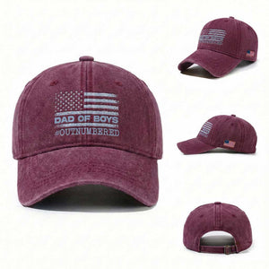Dad Of Boys Outnumbered Washed Cotton Baseball Cap Daddy Of Newborn Baby Boy First Fathers Day Camo American Flag TS10 Washed Cap Universal Fit Burgundy Print Your Wear