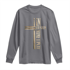 Christian Drummer Long Sleeve Shirt In Jesus Name I Play Drumstick Cross Drums Percussionist TS10 Charcoal Print Your Wear
