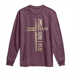 Christian Drummer Long Sleeve Shirt In Jesus Name I Play Drumstick Cross Drums Percussionist TS10 Maroon Print Your Wear