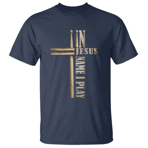 Christian Drummer T Shirt In Jesus Name I Play Drumstick Cross Drums Percussionist TS10 Navy Print Your Wear