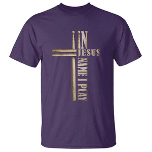 Christian Drummer T Shirt In Jesus Name I Play Drumstick Cross Drums Percussionist TS10 Purple Print Your Wear
