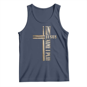 Christian Drummer Tank Top In Jesus Name I Play Drumstick Cross Drums Percussionist TS10 Navy Print Your Wear