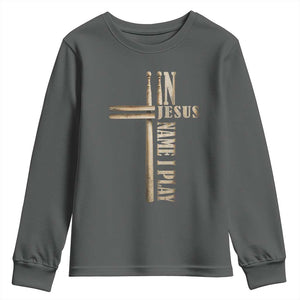 Christian Drummer Youth Sweatshirt In Jesus Name I Play Drumstick Cross Drums Percussionist TS10 Dark Heather Print Your Wear