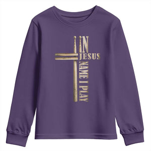 Christian Drummer Youth Sweatshirt In Jesus Name I Play Drumstick Cross Drums Percussionist TS10 Purple Print Your Wear