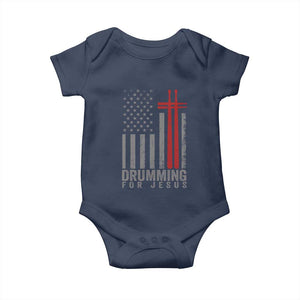 Christian Drummer Baby Onesie Drumming For Jesus Cross USA Flag Percussionist TS10 Navy Print Your Wear