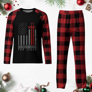 Christian Drummer Plaid Pajama Set Drumming For Jesus Cross USA Flag Percussionist TS10 Buffalo Plaid Print Your Wear