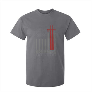 Christian Drummer T Shirt For Kid Drumming For Jesus Cross USA Flag Percussionist TS10 Charcoal Print Your Wear