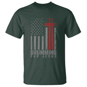 Christian Drummer T Shirt Drumming For Jesus Cross USA Flag Percussionist TS10 Dark Forest Green Print Your Wear