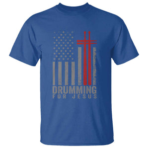 Christian Drummer T Shirt Drumming For Jesus Cross USA Flag Percussionist TS10 Royal Blue Print Your Wear