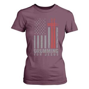 Christian Drummer T Shirt For Women Drumming For Jesus Cross USA Flag Percussionist TS10 Maroon Print Your Wear