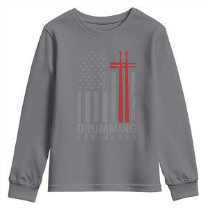 Christian Drummer Youth Sweatshirt Drumming For Jesus Cross USA Flag Percussionist TS10 Charcoal Print Your Wear