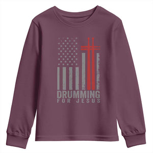 Christian Drummer Youth Sweatshirt Drumming For Jesus Cross USA Flag Percussionist TS10 Maroon Print Your Wear