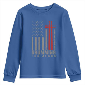 Christian Drummer Youth Sweatshirt Drumming For Jesus Cross USA Flag Percussionist TS10 Royal Blue Print Your Wear