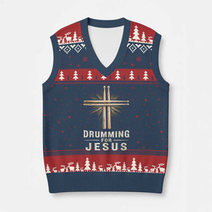 Christian Drummer V-Neck Knit Sweater Vest Drumming For Jesus Drumstick Cross Percussionist TS10 Navy Red Print Your Wear
