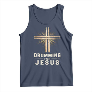 Christian Drummer Tank Top Drumming For Jesus Drumstick Cross Percussionist TS10 Navy Print Your Wear