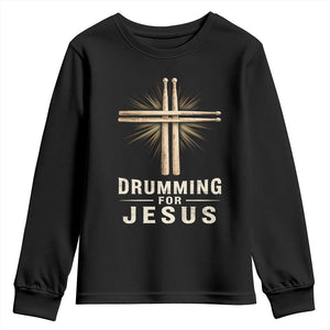 Christian Drummer Youth Sweatshirt Drumming For Jesus Drumstick Cross Percussionist TS10 Black Print Your Wear