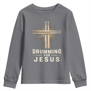 Christian Drummer Youth Sweatshirt Drumming For Jesus Drumstick Cross Percussionist TS10 Charcoal Print Your Wear