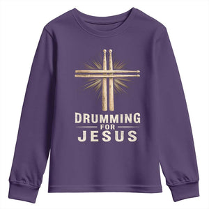 Christian Drummer Youth Sweatshirt Drumming For Jesus Drumstick Cross Percussionist TS10 Purple Print Your Wear