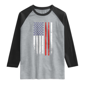 Patriotic Drummer Raglan Shirt Percussionist Gift Drumming Drumsticks American Flag TS10 Heather Gray Black Print Your Wear