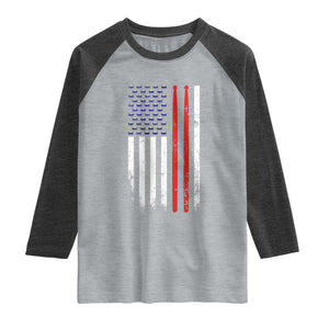 Patriotic Drummer Raglan Shirt Percussionist Gift Drumming Drumsticks American Flag TS10 Heather Gray Heather Charcoal Print Your Wear