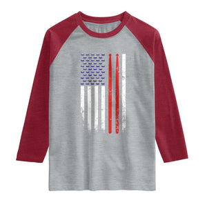 Patriotic Drummer Raglan Shirt Percussionist Gift Drumming Drumsticks American Flag TS10 Heather Gray Heather Red Print Your Wear
