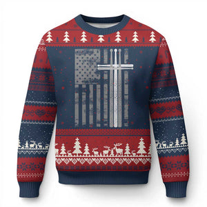 Christian Drummer Ugly Christmas Sweater American Flag Drumsticks Religious Faith Cross Patriotic TS10 Navy Red Print Your Wear