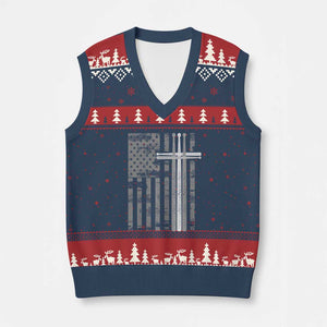 Christian Drummer V-Neck Knit Sweater Vest American Flag Drumsticks Religious Faith Cross Patriotic TS10 Navy Red Print Your Wear
