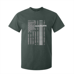 Christian Drummer T Shirt For Kid American Flag Drumsticks Religious Faith Cross Patriotic TS10 Dark Forest Green Print Your Wear