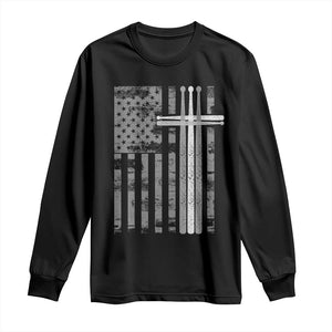 Christian Drummer Long Sleeve Shirt American Flag Drumsticks Religious Faith Cross Patriotic TS10 Black Print Your Wear