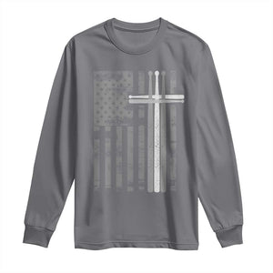 Christian Drummer Long Sleeve Shirt American Flag Drumsticks Religious Faith Cross Patriotic TS10 Charcoal Print Your Wear