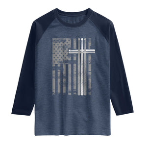 Christian Drummer Raglan Shirt American Flag Drumsticks Religious Faith Cross Patriotic TS10 Heather Denim Navy Print Your Wear