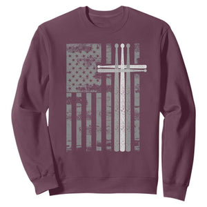Christian Drummer Sweatshirt American Flag Drumsticks Religious Faith Cross Patriotic TS10 Maroon Print Your Wear