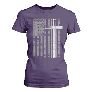 Christian Drummer T Shirt For Women American Flag Drumsticks Religious Faith Cross Patriotic TS10 Purple Print Your Wear