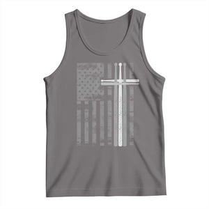 Christian Drummer Tank Top American Flag Drumsticks Religious Faith Cross Patriotic TS10 Deep Heather Print Your Wear