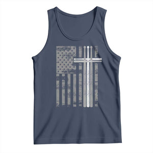 Christian Drummer Tank Top American Flag Drumsticks Religious Faith Cross Patriotic TS10 Navy Print Your Wear