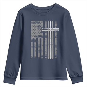 Christian Drummer Youth Sweatshirt American Flag Drumsticks Religious Faith Cross Patriotic TS10 Navy Print Your Wear