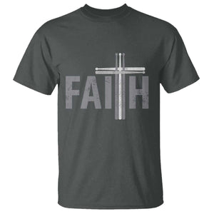 Christian Drummer T Shirt Faith Drum Stick Cross TS10 Dark Heather Print Your Wear