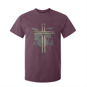 Christian Drummer T Shirt For Kid Drum Sticks Cross Percussionist Jesus Church TS10 Maroon Print Your Wear