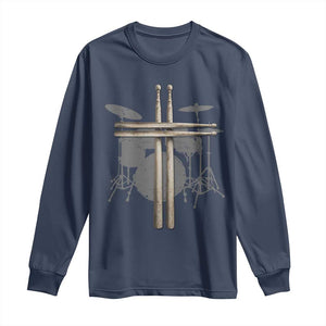 Christian Drummer Long Sleeve Shirt Drum Sticks Cross Percussionist Jesus Church TS10 Navy Print Your Wear
