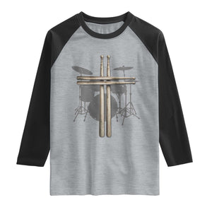 Christian Drummer Raglan Shirt Drum Sticks Cross Percussionist Jesus Church TS10 Heather Gray Black Print Your Wear