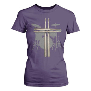 Christian Drummer T Shirt For Women Drum Sticks Cross Percussionist Jesus Church TS10 Purple Print Your Wear