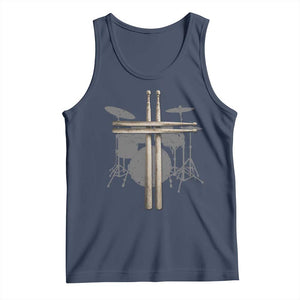 Christian Drummer Tank Top Drum Sticks Cross Percussionist Jesus Church TS10 Navy Print Your Wear