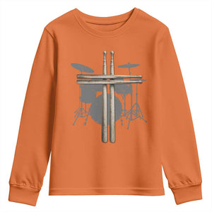 Christian Drummer Youth Sweatshirt Drum Sticks Cross Percussionist Jesus Church TS10 Orange Print Your Wear