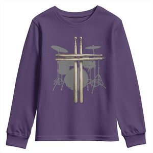 Christian Drummer Youth Sweatshirt Drum Sticks Cross Percussionist Jesus Church TS10 Purple Print Your Wear