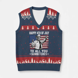 Happy 4th Of July To All You Sumbitches V-Neck Knit Sweater Vest Funny Independence Day Meme American Flag