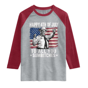 Happy 4th Of July To All You Sumbitches Raglan Shirt Funny Independence Day Meme American Flag TS10 Heather Gray Heather Red Print Your Wear
