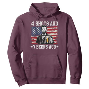 Funny 4th of July Abraham Lincoln Drinking Beer Hoodie 4 Shots and 7 Beers Ago Patriotic Independence Day Meme