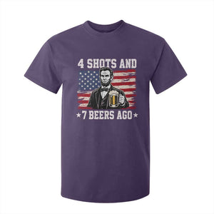 Funny 4th of July Abraham Lincoln Drinking Beer T Shirt For Kid 4 Shots and 7 Beers Ago Patriotic Independence Day Meme